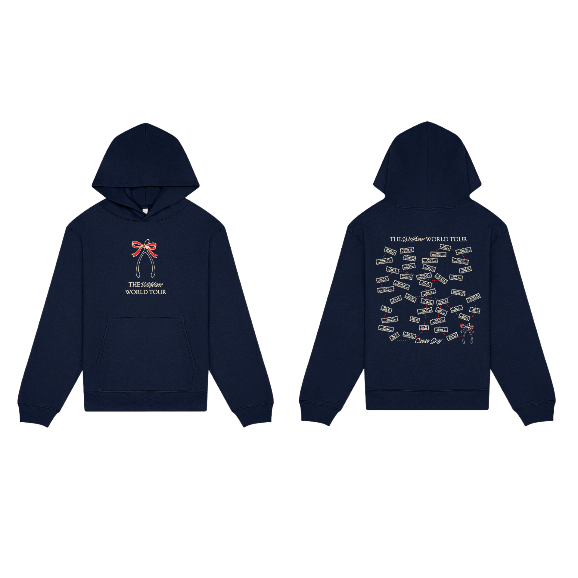The Wishbone World Tour Navy Hoodie front and back