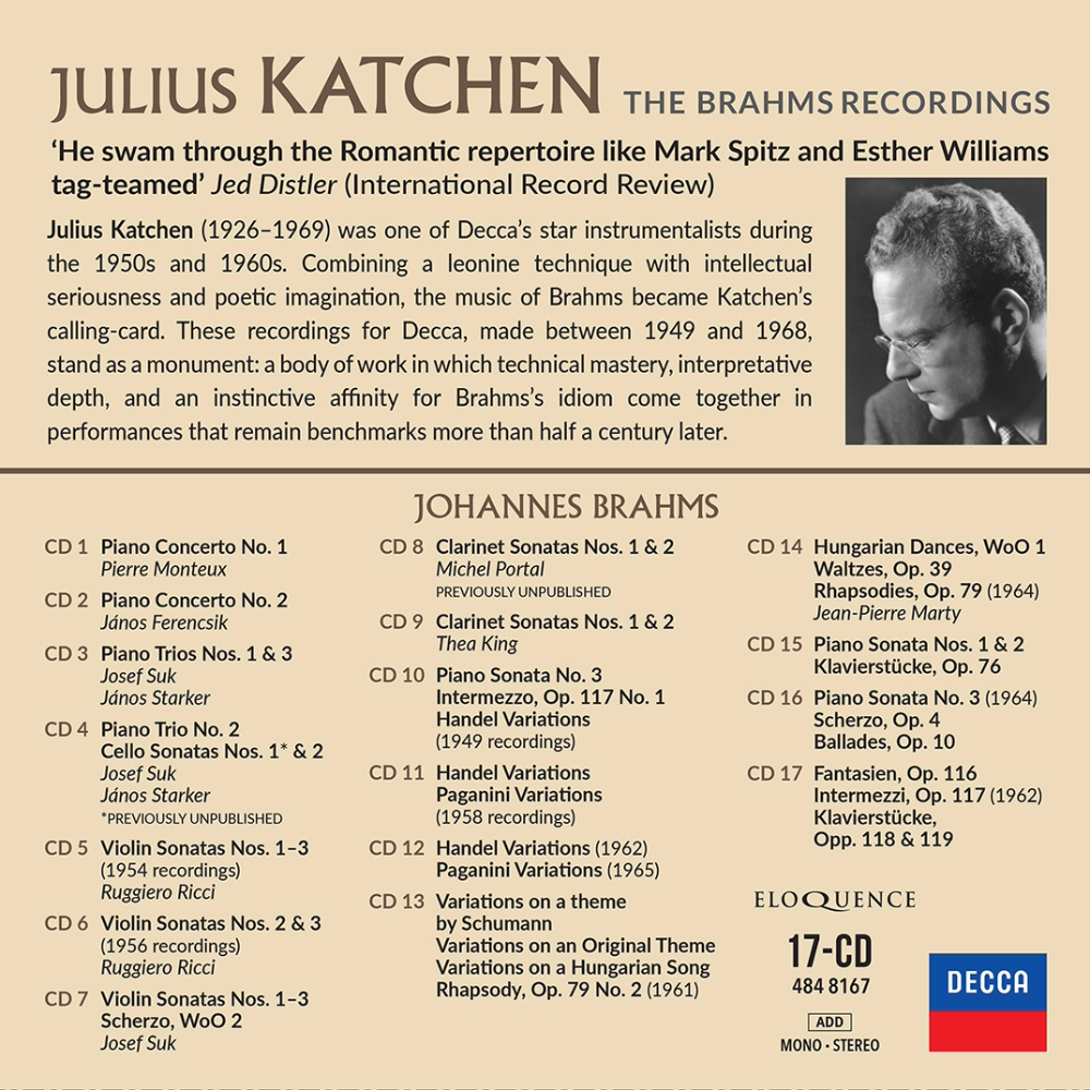 Julius Katchen – The Brahms Recordings (17CD) Tracklist