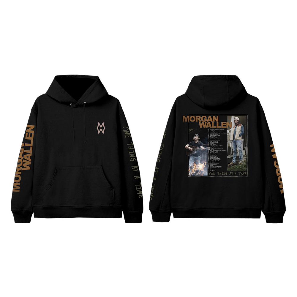 One Thing At A Time Black Photo Hoodie Front and Back